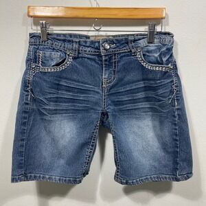 Apollo Denim‎ Bermuda Shorts Embellished Pockets Rhinestone Button Size 9/10